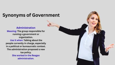 Teacher explaining synonyms of government to students.